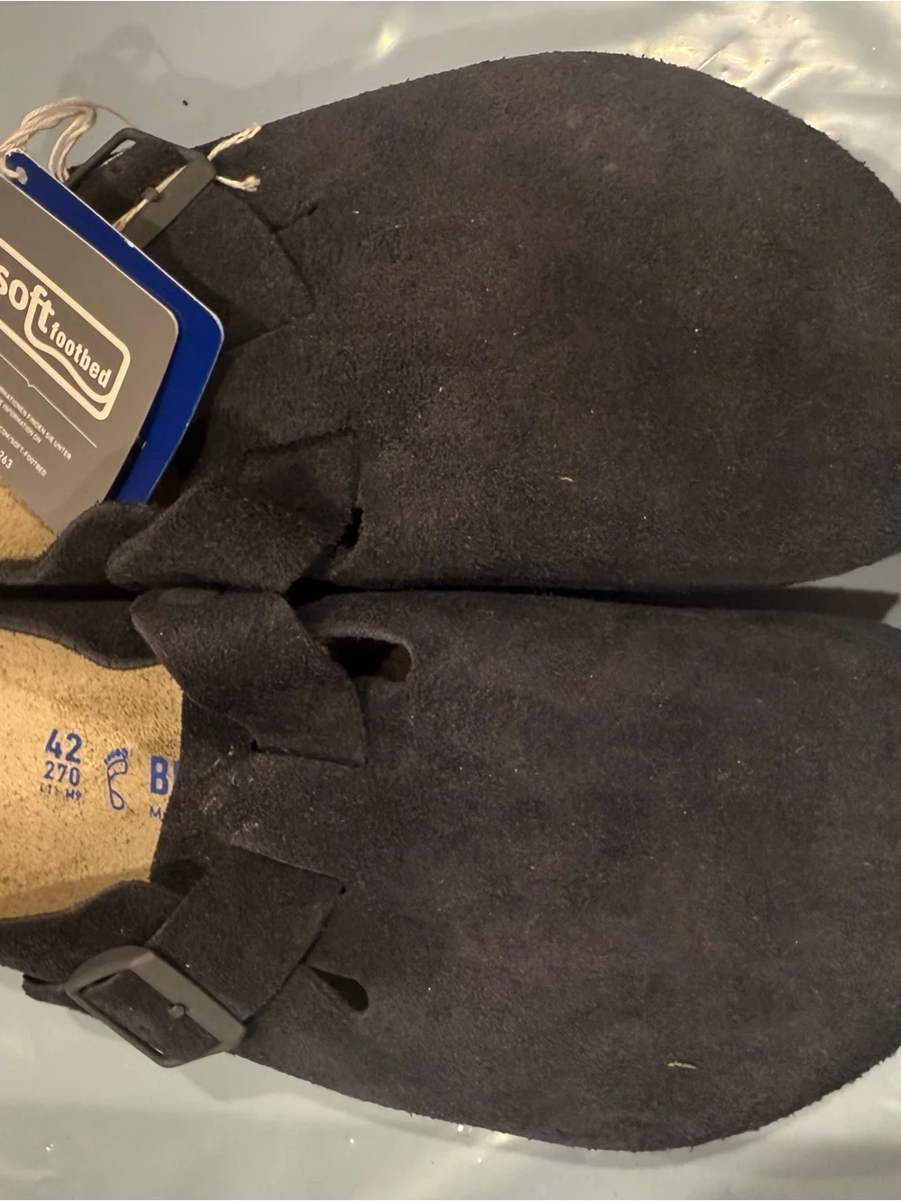 Birkenstock Boston Men's Suede Slip-On Clogs in Dark Navy